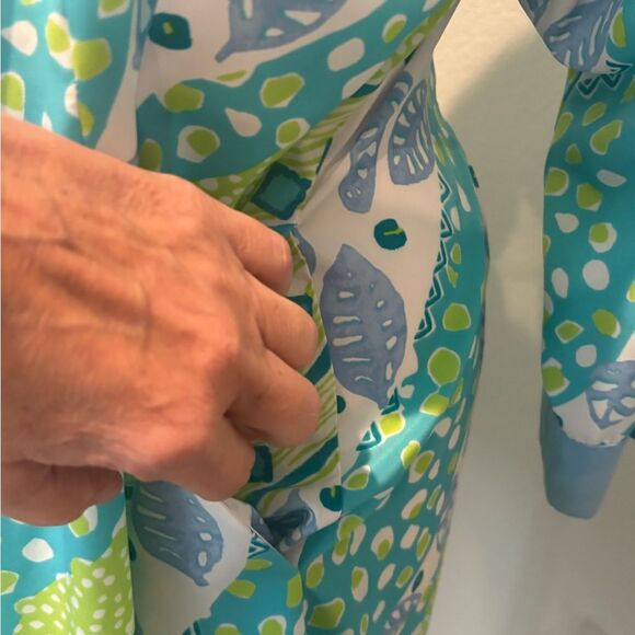 Oscar de la Renta Vibrant Blue and Green Robe - Picture 3 of 7